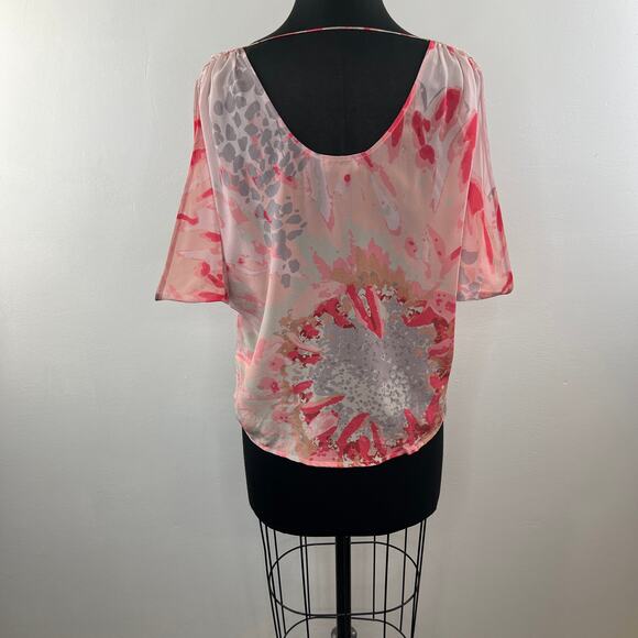 S.Y.L.K. Pink XS Flutter Top Silk Tie Dye Print V-Neck Dolman Sleeve Pullover - Picture 6 of 9